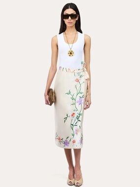 NWT ELIE TAHARI Frances Floral Silk Midi Skirt